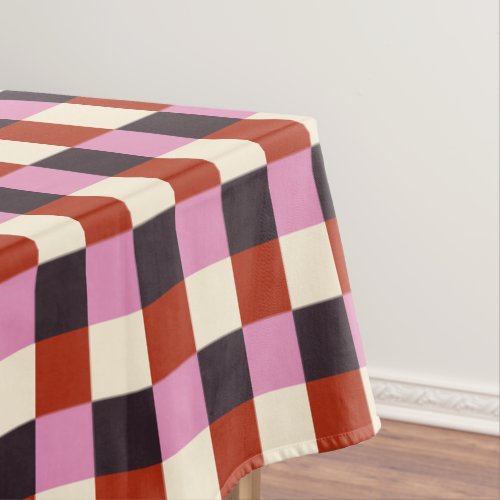 Red Pink Eggplant Ivory Retro Plaid Tablecloth