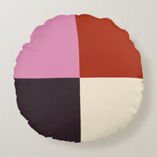 Red Pink Eggplant Ivory Stylish Round Pillow (Front)
