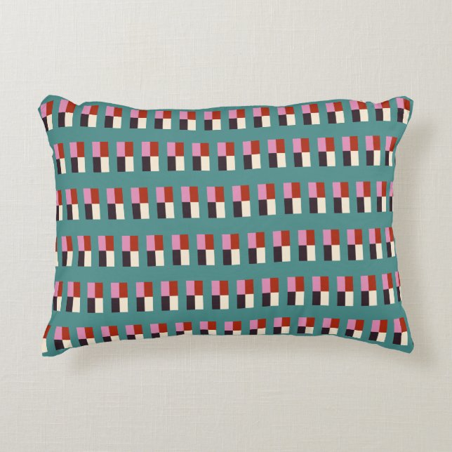 Red Pink Eggplant Ivory Teal Pattern Decorative Pillow (Front)