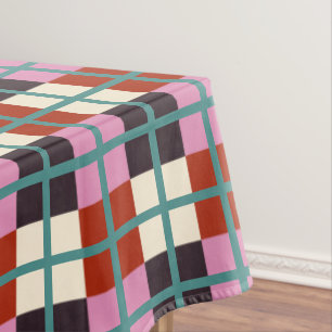 Red Pink Eggplant Ivory Teal Pattern Tablecloth