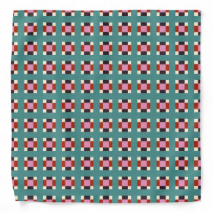 Red Pink Eggplant Ivory Teal Retro Plaid Bandana