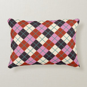 Red Pink Eggplant Ivory Teal Retro Plaid Decorative Pillow