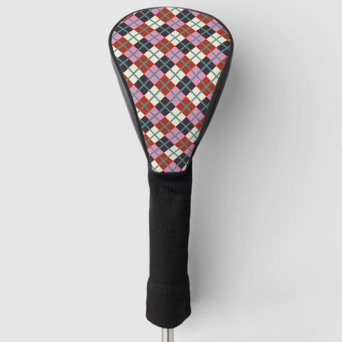 Red Pink Eggplant Ivory Teal Retro Plaid  Golf Head Cover