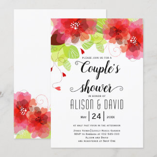 Red, pink ethereal flowers wedding couples shower invitation