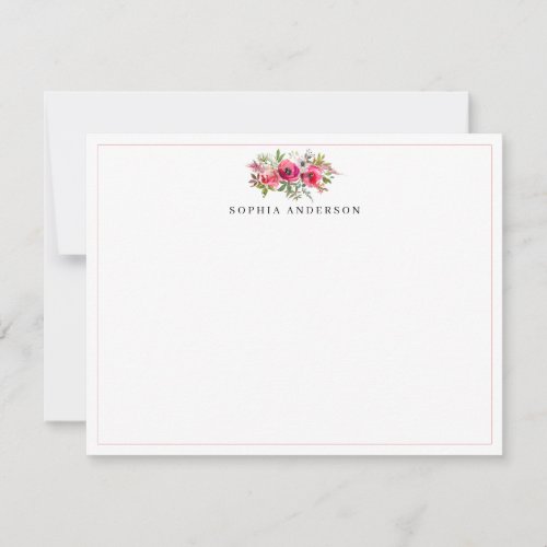 Red Pink Eucalyptus Pine Anemone Floral Watercolor Note Card