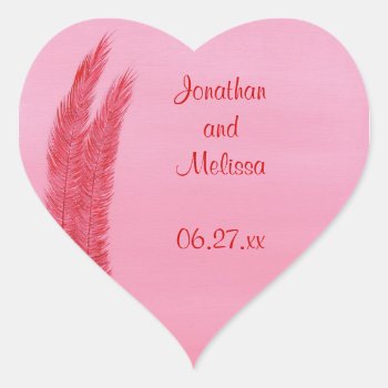 Red Pink Feathers Heart Save The Date Stickers by Cherylsart at Zazzle