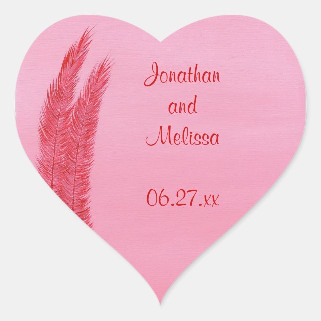 Red Pink Feathers Heart Save the date stickers (Front)