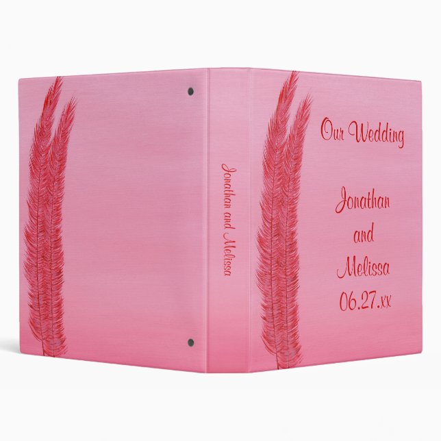 Red Pink Feathers Wedding Keepsake Binders (Background)