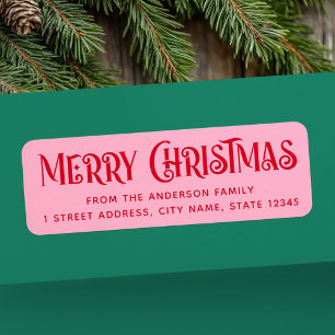 Red & pink festive Merry Christmas return address Label