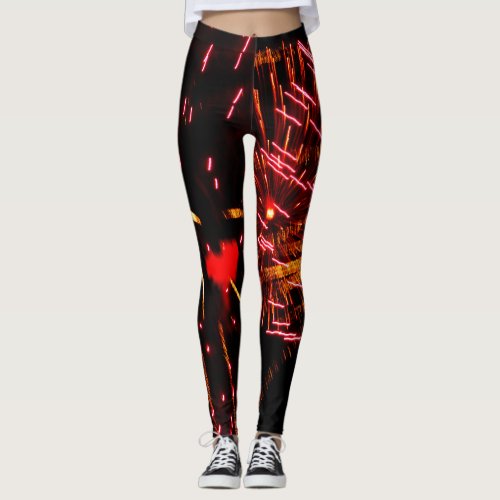 Red pink fireworks light streaks fun heart sparkly leggings