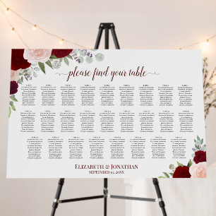 Red & Pink Floral 26 Table Wedding Seating Chart Foam Board