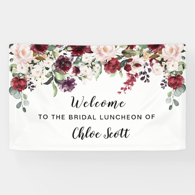 Red Pink Floral Bridal Luncheon Welcome Banner (Horizontal)