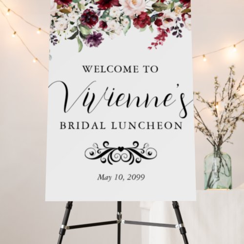 Red Pink Floral Bridal Luncheon Welcome  Foam Board
