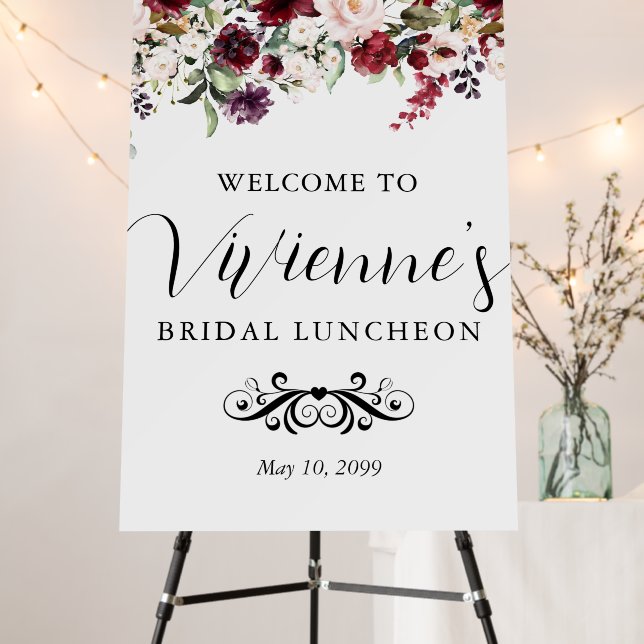 Red Pink Floral Bridal Luncheon Welcome  Foam Board (In Situ (Stand))