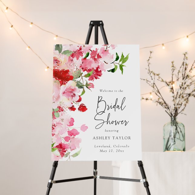 Red Pink Floral Bridal Shower Foam Board (In Situ (Stand))