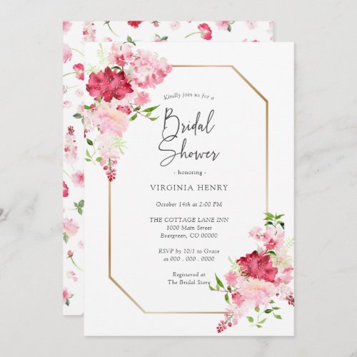 Red Pink Floral Bridal Shower Invitation