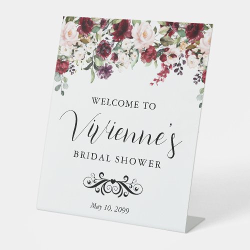 Red Pink Floral Bridal Shower Welcome Pedestal Sign