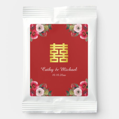 Red pink floral chinese wedding double happiness hot chocolate drink mix