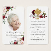 Red Pink Floral Cross Photo Funeral Prayer Card (Front & Back)