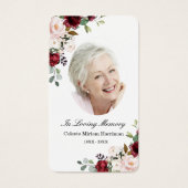 Red Pink Floral Cross Photo Funeral Prayer Card (Front)