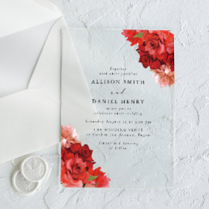 Red & Pink Floral Elegant Wedding Acrylic Invitations