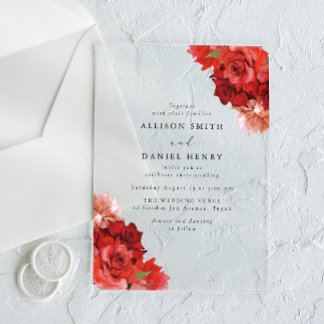 Red & Pink Floral Elegant Wedding Acrylic Invitations