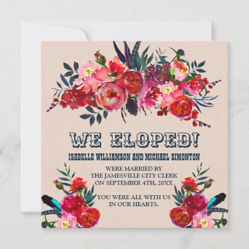 Red  Pink Floral Elopement Announcement