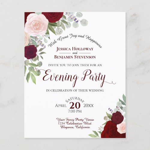 Red  Pink Floral Evening Party Budget Invite