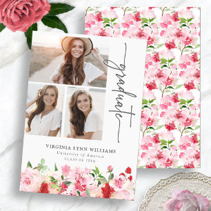 Red Pink Floral Graduation Announcement