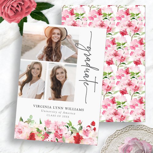 Red Pink Floral Graduation