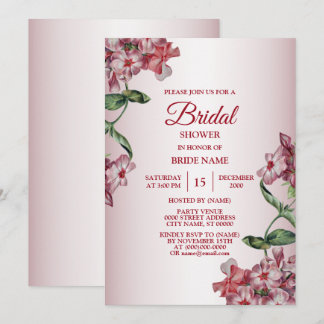 Red Pink Floral Green Leaves Modern Bridal Shower Invitation