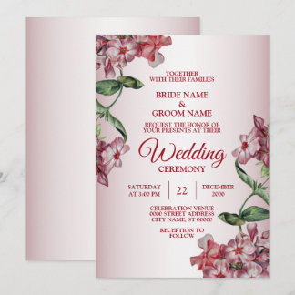 Red Pink Floral Green Leaves Modern Wedding Party Invitation