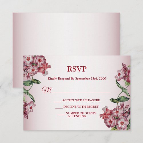 Red Pink Floral Green Leaves Modern Wedding Party RSVP Card