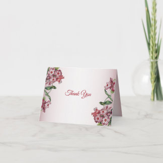 Red Pink Floral Green Leaves Modern Wedding Party Thank You Card