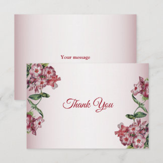 Red Pink Floral Green Leaves Modern Wedding Party Thank You Card