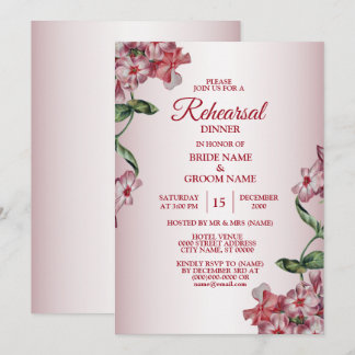 Red Pink Floral Green Wedding Rehearsal Dinner Invitation