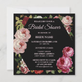 Red Pink Floral Greenery Black Bridal Shower Party Invitation (Front)