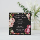 Red Pink Floral Greenery Black Bridal Shower Party Invitation (Standing Front)