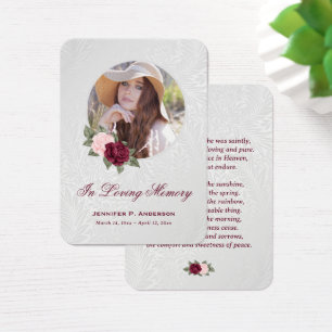 Red Pink Floral Memorial Funeral Prayer Card
