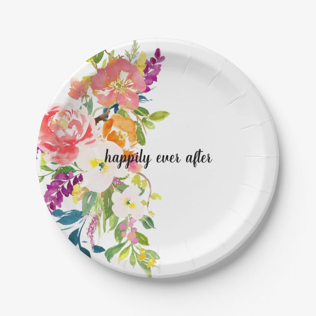 Red Pink Floral Paper Plates (Front)