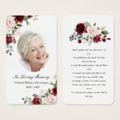 Red Pink Floral Photo Funeral Prayer Card (Front & Back)