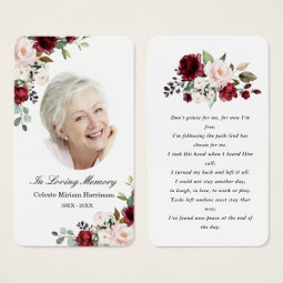 Red Pink Floral Photo Funeral Prayer Card | Zazzle