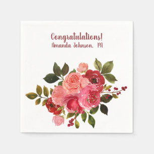 Red Pink Floral Rose Graduation Napkins