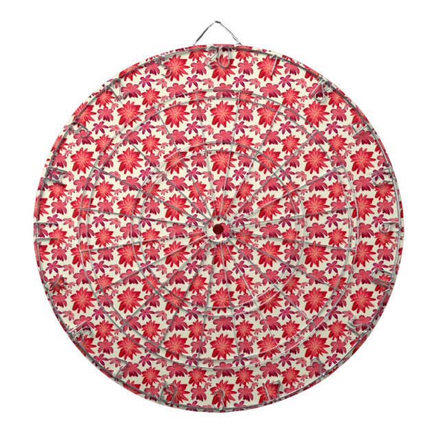 Red Pink Floral Seamless Pattern Dark Aesthetic  Dart Board (Front)