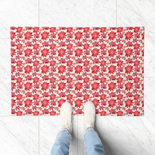 Red Pink Floral Seamless Pattern Dark Aesthetic Doormat