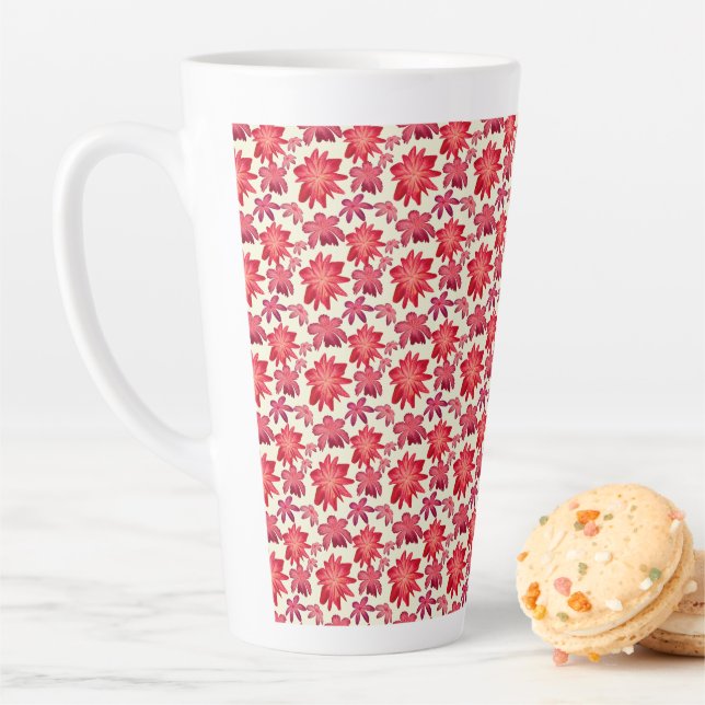 Red Pink Floral Seamless Pattern Dark Aesthetic  Latte Mug (In Situ)