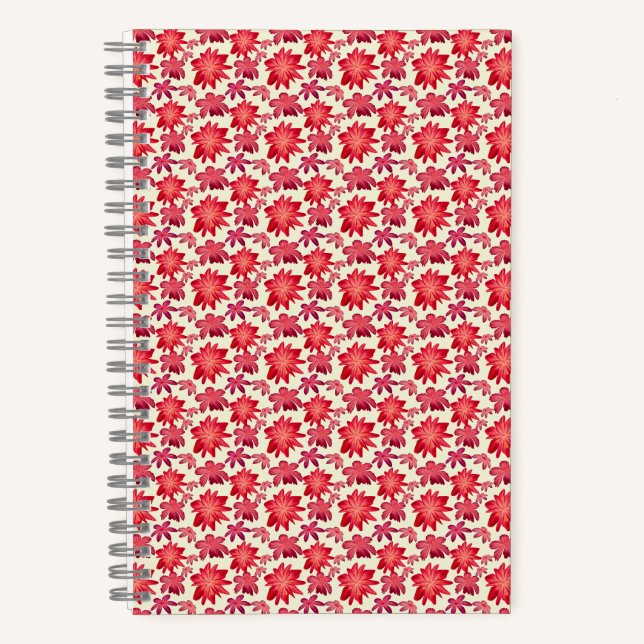 Red Pink Floral Seamless Pattern Dark Aesthetic  Notebook (Front)
