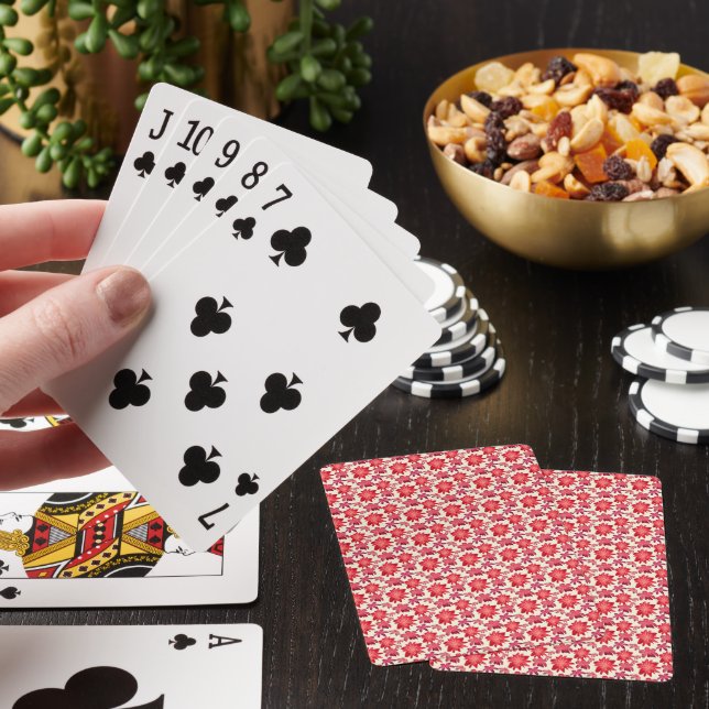 Red Pink Floral Seamless Pattern Dark Aesthetic  Poker Cards (In Situ)