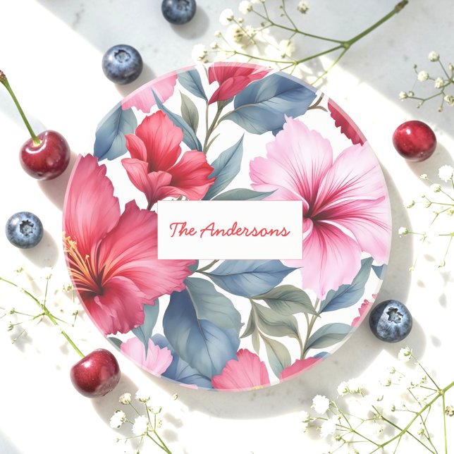 Red Pink Floral Watercolor Elegant Coaster (Creator Uploaded)