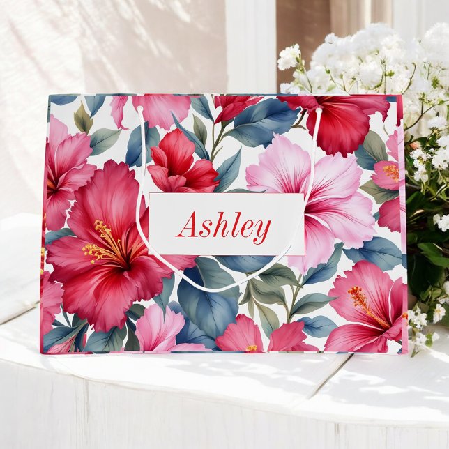 Red Pink Floral Watercolor Elegant Large Gift Bag (Creator Uploaded)